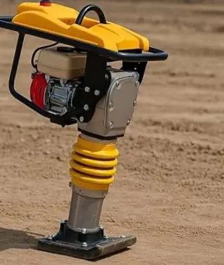 Jumping compactor standing on levelled soil